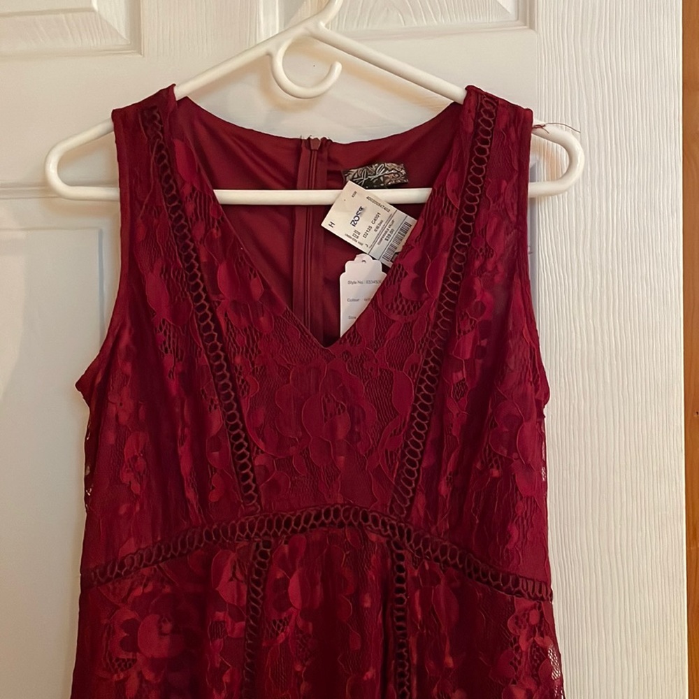 Cherry Wine colored lace midi dress